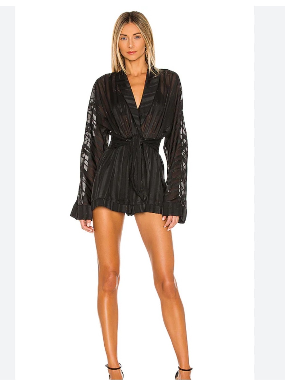 Camila Coelho Sheer Black Tie-Waist Romper